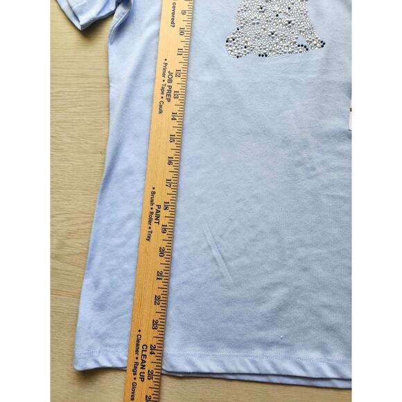 TOP/BLOUSE-CORAL BAY-Light Blue-Rabbit-Faux Pearls-Rhinestones-Size Small - Picture 14 of 16